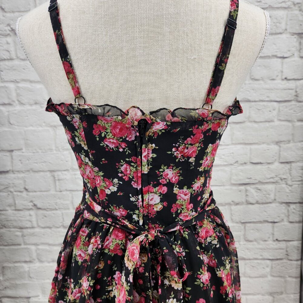 Tripp Nyc Daang Goodman Romantic Rose Garden Floral Dress Size S Lace Trim Goth - Picture 6 of 16